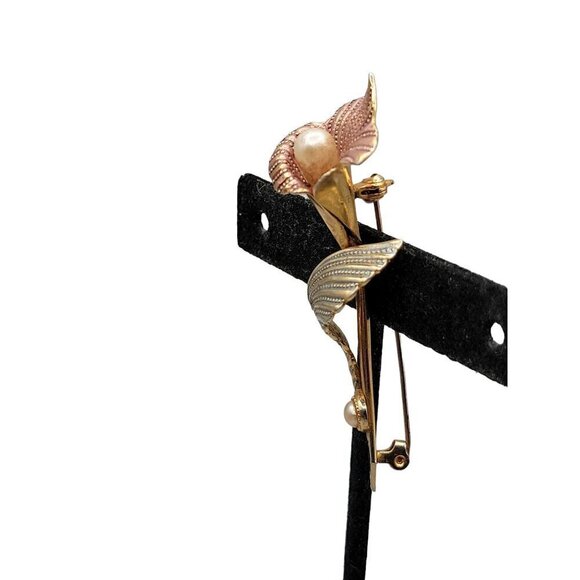 Vintage Gold & Rose Gold Calla Lily Brooch With Faux Pearls - Picture 15 of 16